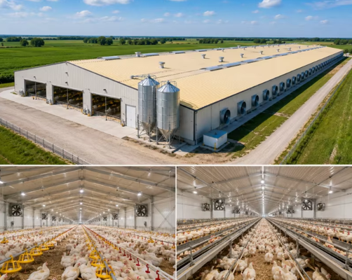 Prefabricated Steel Structure Chicken House Galvanized Steel Frame Poultry Farm Building with Ventilation & Insulation System